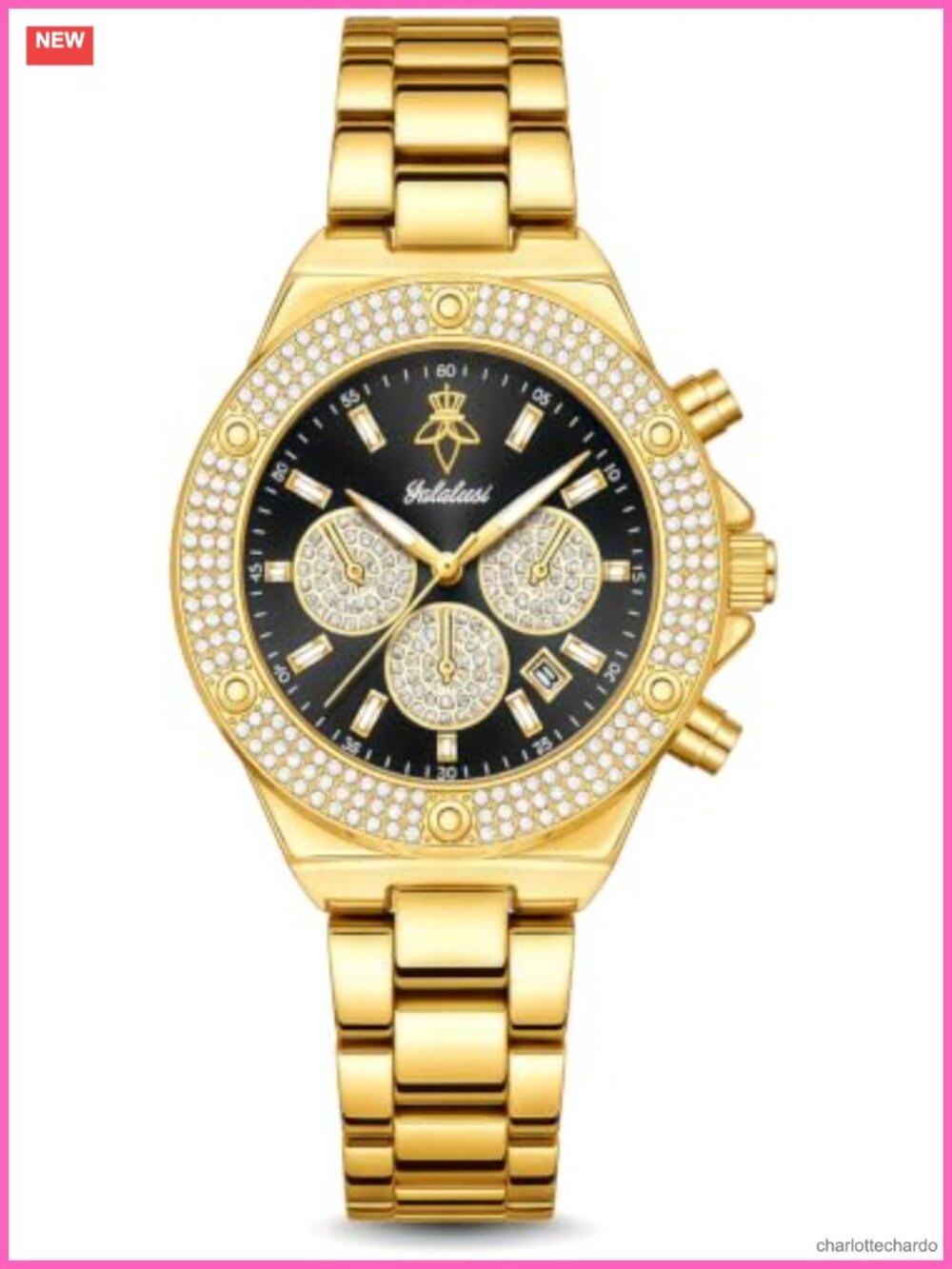 MASTOP Women's Gold Tone Crystal Chronograph Dress Watch 32.3mm Stainless Steel